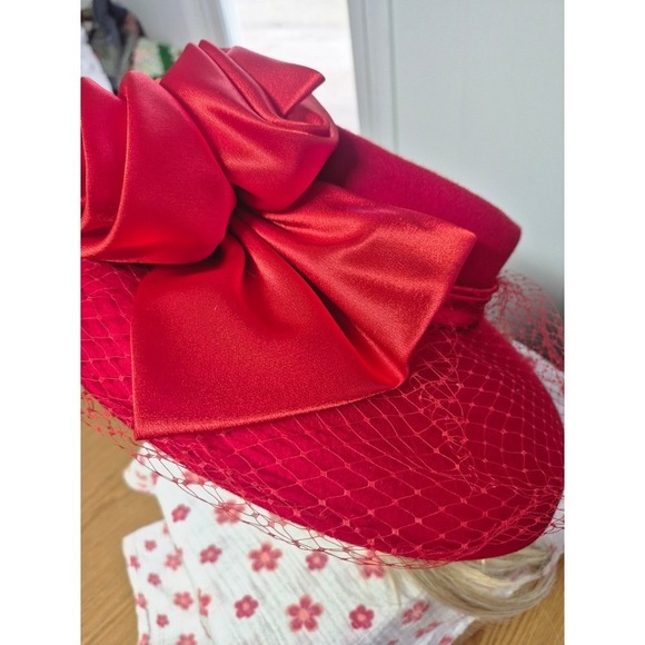 VINTAGE Wool Felt wide rim hat granny Red Hat Society Church Fancy Hat - Picture 4 of 9